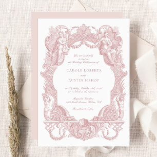 Elegant Vintage Baroque Blush Toile Frame Wedding Invitation