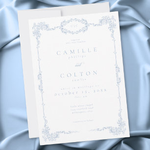 Elegant Vintage Baroque Dusty Blue Wedding Invitation