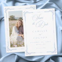 Elegant Vintage Baroque Dusty Blue Wedding Photo