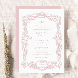 Elegant Vintage Baroque Floral Blush Frame Wedding Invitation