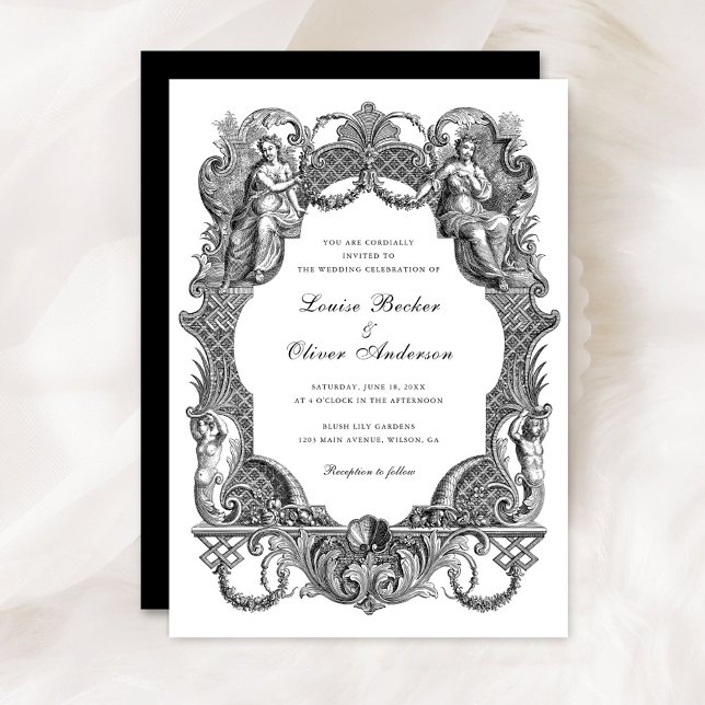 Elegant Vintage Baroque Floral Frame Wedding Invitation (Creator Uploaded)