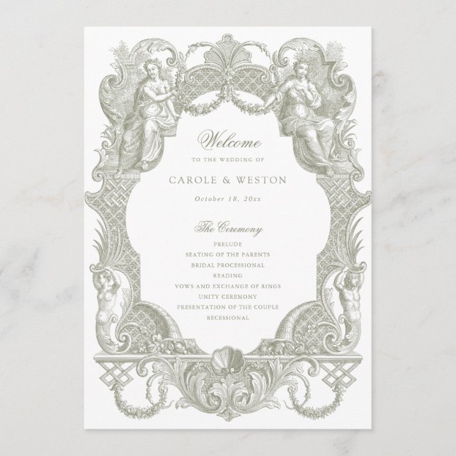 Elegant Vintage Baroque Frame Sage Green Toile Program (Front)