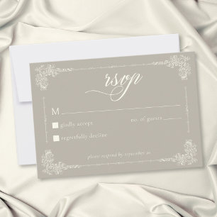 Elegant Vintage Baroque Neutral Tan Ivory Wedding RSVP Card