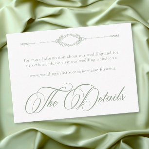 Elegant Vintage Baroque Sage Green Wedding Enclosure Card