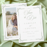 Elegant Vintage Baroque Sage Green Wedding Photo
