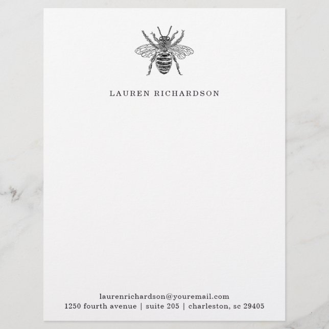 Elegant Vintage Bee Custom Letterhead (Front)