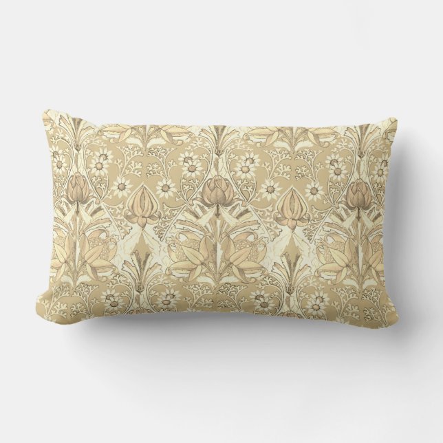 Elegant Vintage Beige Brown Flowers Pattern Lumbar Cushion (Front)