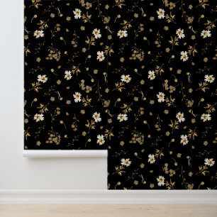 Elegant Vintage Beige Dark Floral Pattern Wallpaper