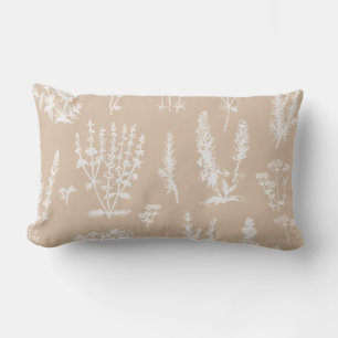 Elegant Vintage Beige Herbal Garden Pattern Lumbar Cushion