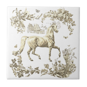 Elegant Vintage Beige Horse Floral Ceramic Tile