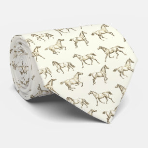 Elegant Vintage Beige Ivory Galloping Horses Tie