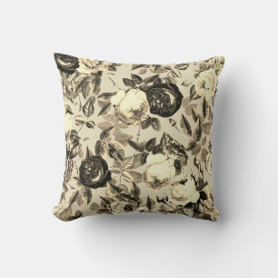 Elegant Vintage Beige Roses Cushion
