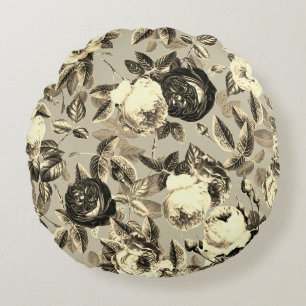 Elegant Vintage Beige Roses Round Cushion