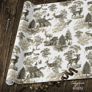 Elegant Vintage Beige Sepia Deer in Woodland Wrapping Paper