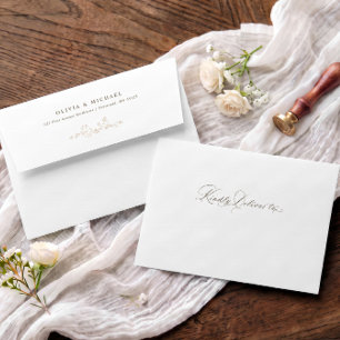 Elegant Vintage Beige Tan French Floral Wedding Envelope