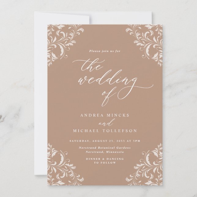 Elegant Vintage Beige Taupe Wedding Invitation (Front)