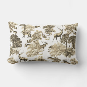 Elegant Vintage Beige Toile Deer Reversible Lumbar Cushion