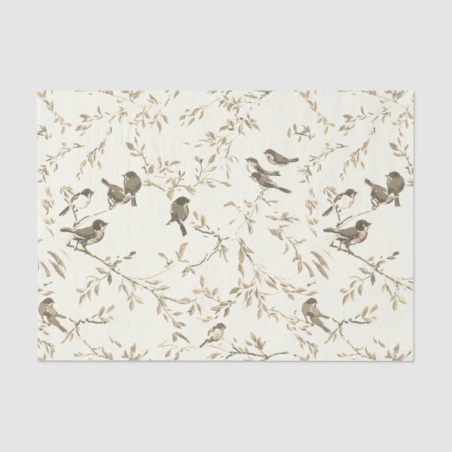 Elegant Vintage Bird and Branch Pattern  Tissue Paper (Front)