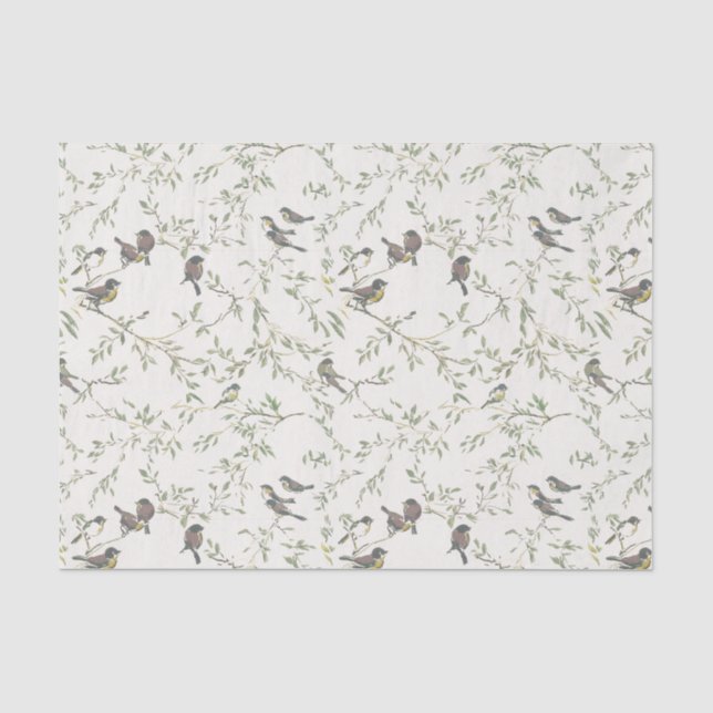 Elegant Vintage Bird and Branch Pattern  Tissue Paper (Front)