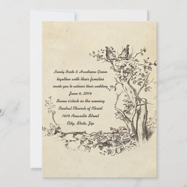 Elegant Vintage Birds Cream Wedding Invitation (Front)