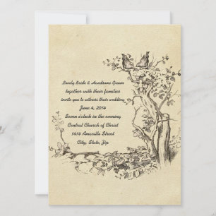 Elegant Vintage Birds Cream Wedding Invitation