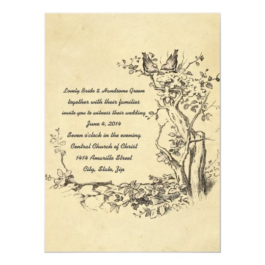 Elegant Vintage Birds Cream Wedding Invitation