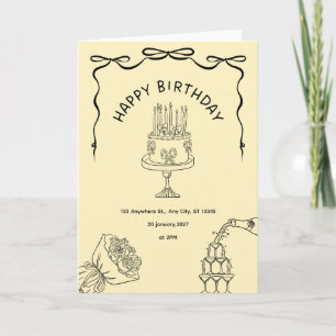 Elegant Vintage Birthday Invitation with Cake