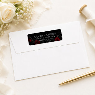 Elegant Vintage Black and Red Floral Wedding Return Address Label
