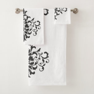 Elegant Vintage Black and White Damask  Bath Towel Set