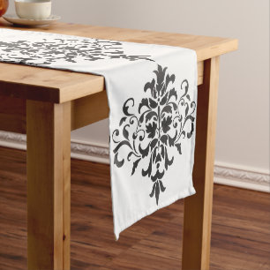 Elegant Vintage Black and White Damask Medium Table Runner