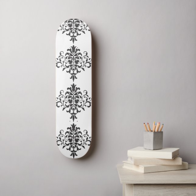 Elegant Vintage Black and White Damask Skateboard (Wall Art)