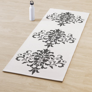 Elegant Vintage Black and White Damask Yoga Mat