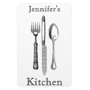 Elegant Vintage Black and White Silverware Magnet