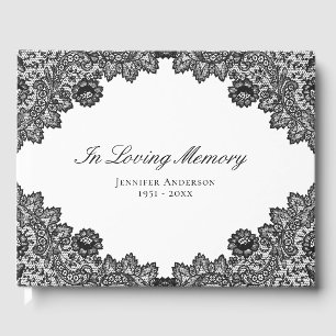Elegant Vintage Black Floral Lace Memorial Funeral Guest Book