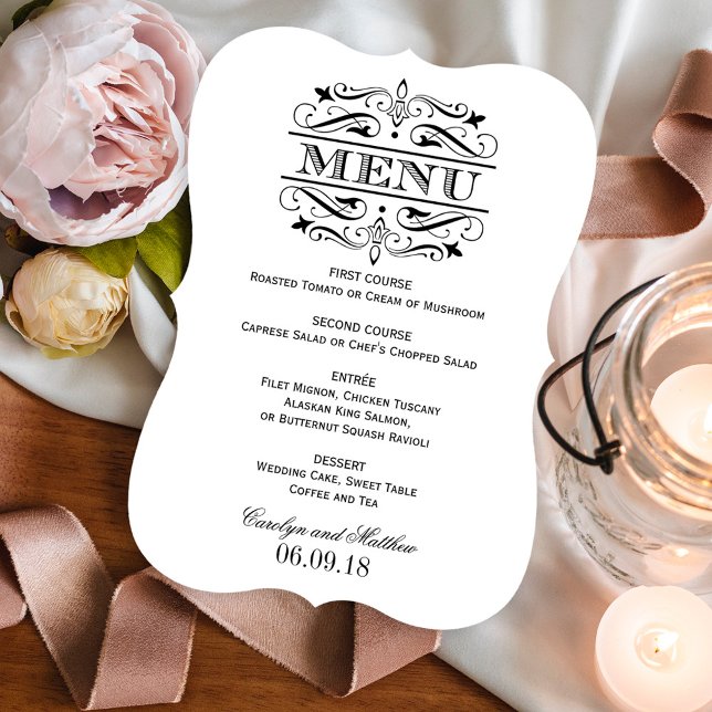 Elegant Vintage Black Flourish Wedding Menu (Creator Uploaded)