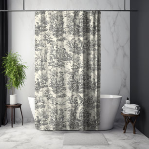 Elegant Vintage Black French Toile Floral Shower Curtain