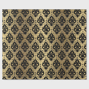 Elegant Vintage Black Gold Damask  Wrapping Paper