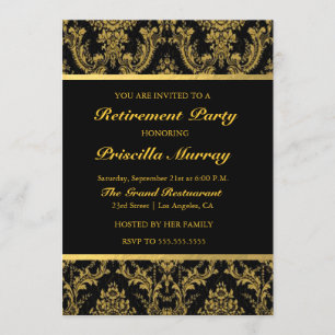 Elegant Vintage Black&Gold Womans Retirement Party Invitation