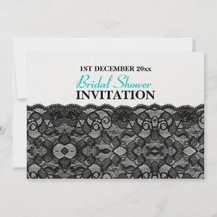Elegant Vintage Black Lace Bridal Shower Aqua Blue Invitation