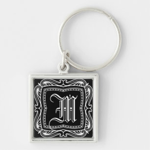 Elegant Vintage Black Monogrammed Key Ring