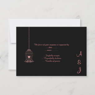 ELEGANT VINTAGE BLACK PINK BIRDCAGE CUSTOM RSVP CARD