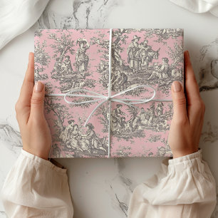 Elegant vintage black pink toile de jouy wrapping paper