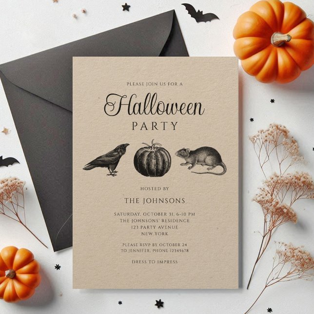 Elegant Vintage Black Pumpkin Halloween Invitation (Elegant Vintage Black Pumpkin Halloween Invitation)
