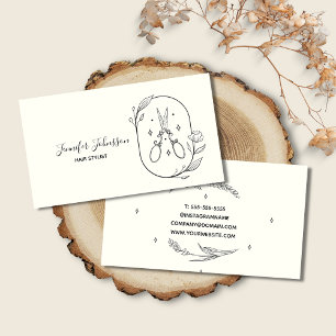 Elegant Vintage Black Scissors Logo Hair Stylist Business Card