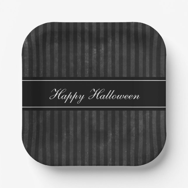 Elegant Vintage Black Stripes Halloween Paper Plate (Front)