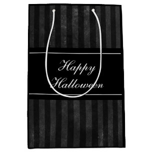 Elegant Vintage Black Stripes Happy Halloween  Medium Gift Bag
