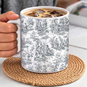 Elegant vintage black toile de jouy coffee mug