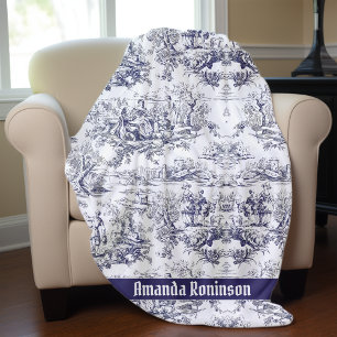 Elegant vintage black toile de jouy monogram fleece blanket