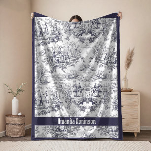 Elegant vintage black toile de jouy monogram fleece blanket