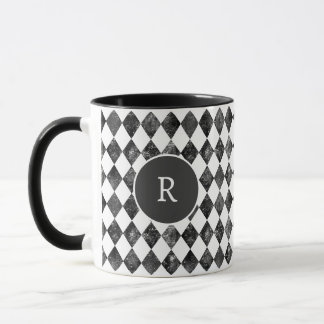 Elegant vintage black &white checkerboard monogram mug